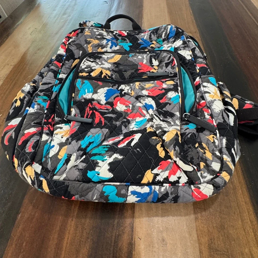 Vera Bradley Painted Feathers Quilted Cotton Backpack Laptop Bag 22376-J17